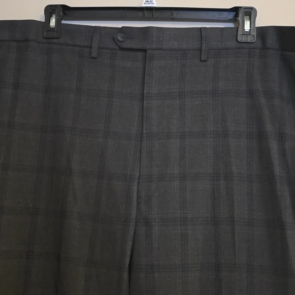 New Shaquille O'Neal‎ Men's Size 48x32 Gray Plaid Dress Pants Trousers